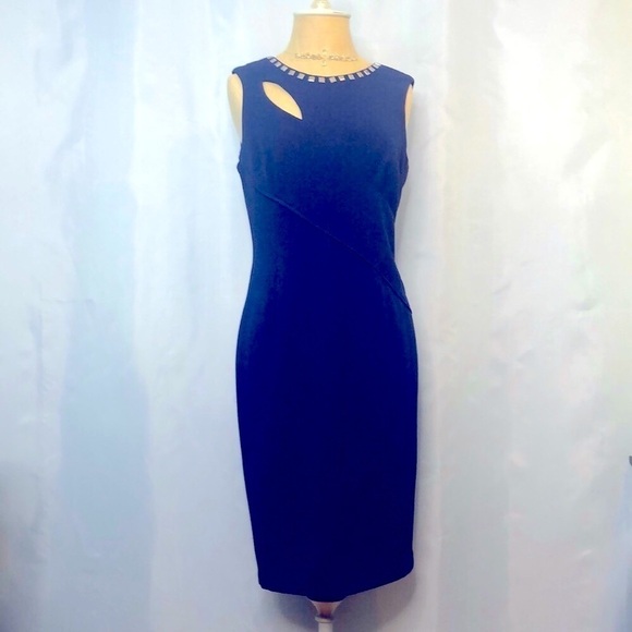 Adrianna Papell Dresses & Skirts - Adrianna Papell Navy Blue Studded Neckline Sleeveless Cocktail Dress Size 4